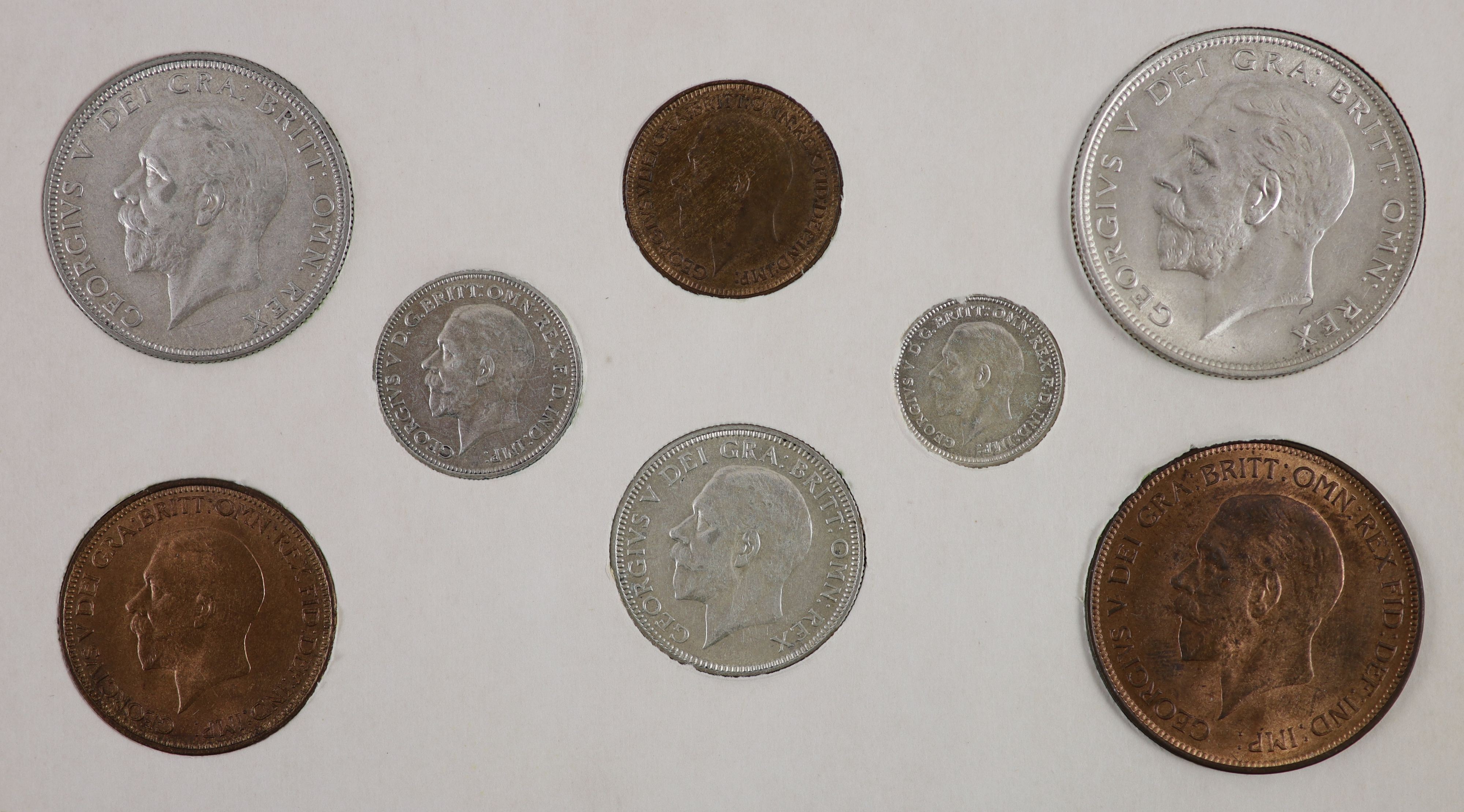 A George V specimen set of nine coins, 1931, fourth coinage, comprising Crown, (S4036), cleaned otherwise about EF, halfcrown and threepence, cleaned otherwise about EF or better, florin, shilling and sixpence, cleaned g